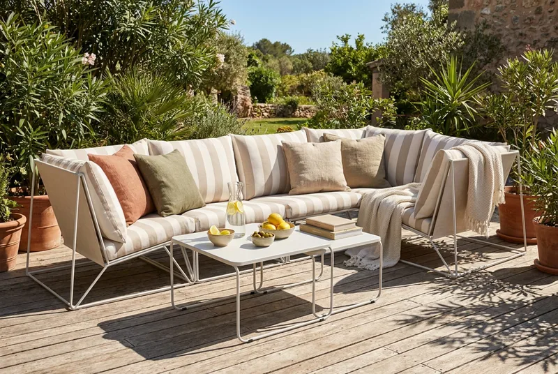 Usteryd utomhus hörnsoffa 5-sits vändbar - Beige/Striped - Utemöbler - Utegrupp - Loungegrupp