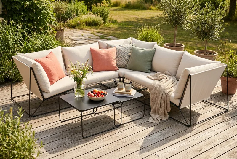 Usteryd utomhus hörnsoffa 5-sits vändbar - Svart/Beige - Utemöbler - Utegrupp - Loungegrupp