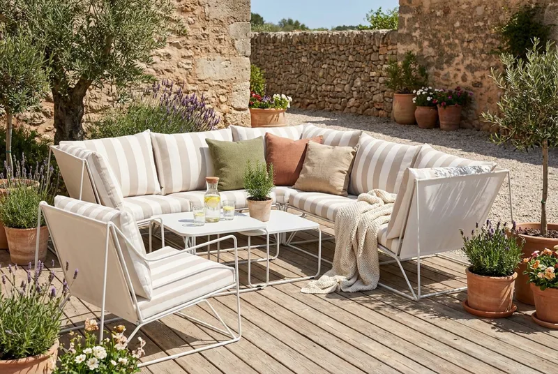 Usteryd utomhus hörnsoffa 6-sits vändbar med fåtölj - Beige/Striped - Utemöbler - Utegrupp - Loungegrupp