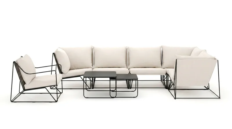 Usteryd utomhus hörnsoffa 6-sits vändbar med fåtölj - Svart/Beige - Utemöbler - Utegrupp - Loungegrupp
