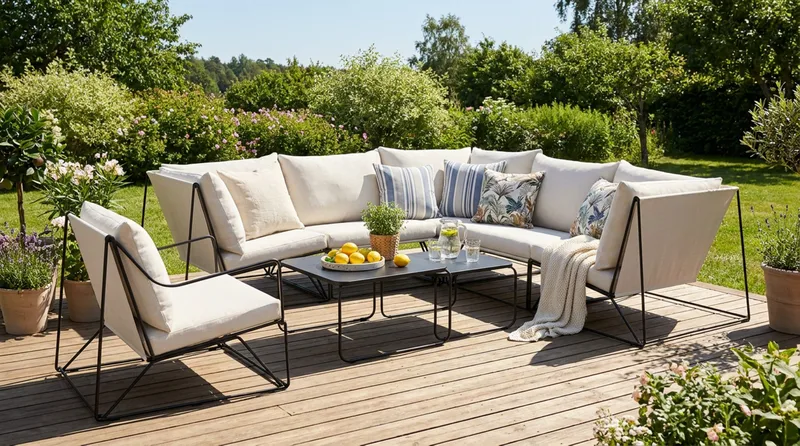 Usteryd utomhus hörnsoffa 6-sits vändbar med fåtölj - Svart/Beige - Utemöbler - Utegrupp - Loungegrupp