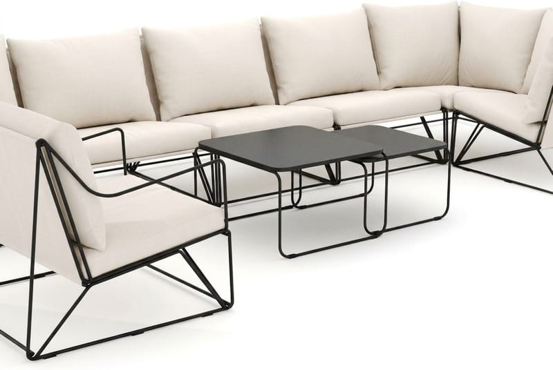 Usteryd utomhus hörnsoffa 7-sits vändbar med fåtölj - Svart/Beige - Utemöbler - Utegrupp - Loungegrupp