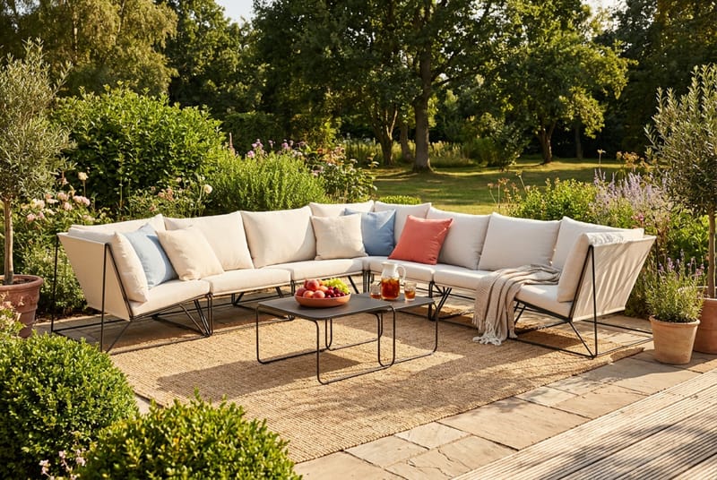 Usteryd utomhus hörnsoffa 7-sits vändbar - Svart/Beige - Utemöbler - Utegrupp - Loungegrupp