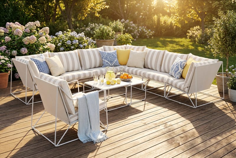 Usteryd utomhus hörnsoffa 8-sits vändbar med fåtölj - Beige/Striped - Utemöbler - Utegrupp - Loungegrupp
