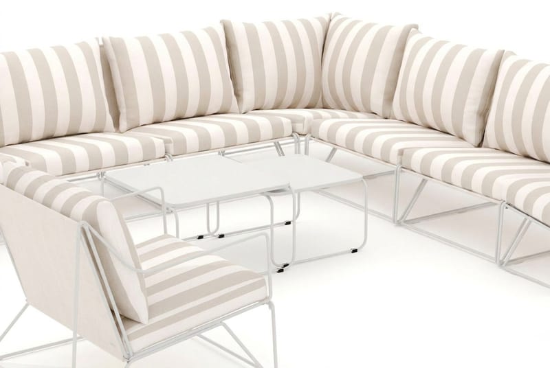 Usteryd utomhus hörnsoffa 8-sits vändbar med fåtölj - Beige/Striped - Utemöbler - Utegrupp - Loungegrupp