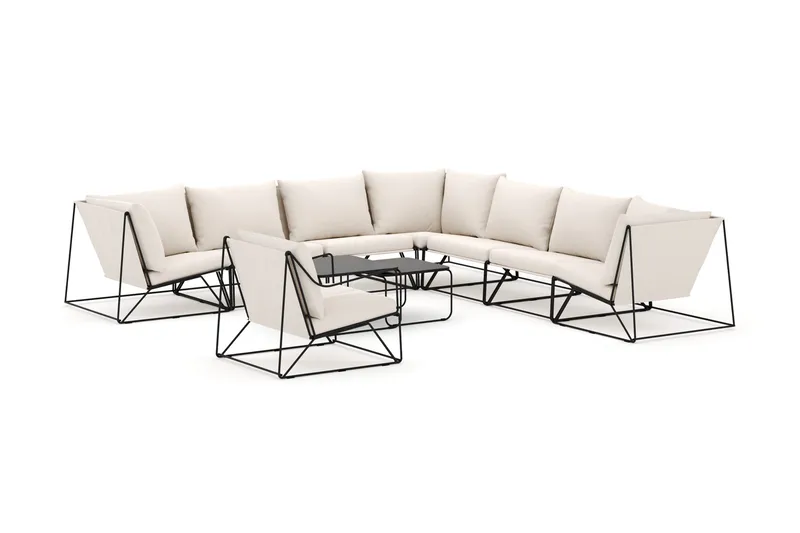 Usteryd utomhus hörnsoffa 8-sits vändbar med fåtölj, Svart/Beige