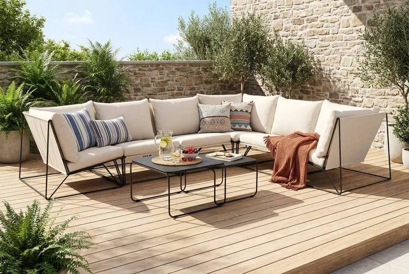 Usteryd utomhus L-soffa 6-sits vändbar - Svart/Beige - Utemöbler - Utegrupp - Loungegrupp