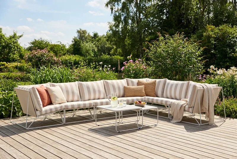 Usteryd utomhus L-soffa 7-sits vändbar - Beige/Striped - Utemöbler - Utegrupp - Loungegrupp