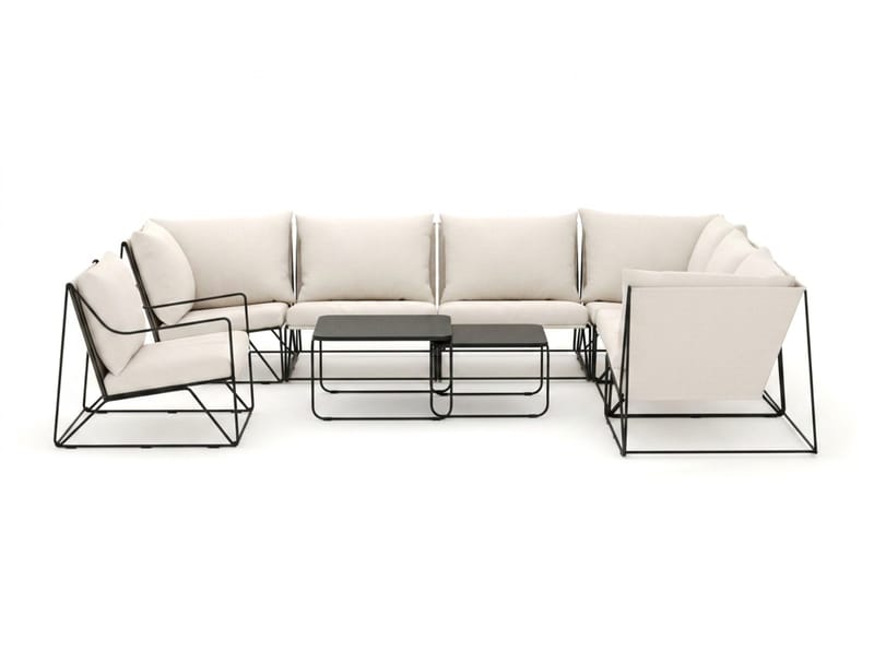 Usteryd utomhus L-soffa 7-sits vändbar med fåtölj - Svart/Beige - Utemöbler - Utegrupp - Loungegrupp