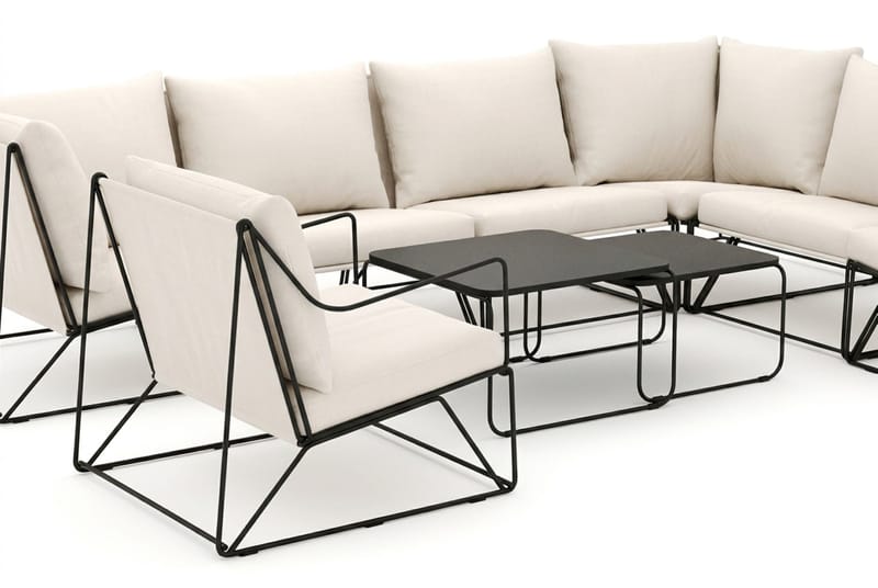Usteryd utomhus L-soffa 7-sits vändbar med fåtölj - Svart/Beige - Utemöbler - Utegrupp - Loungegrupp