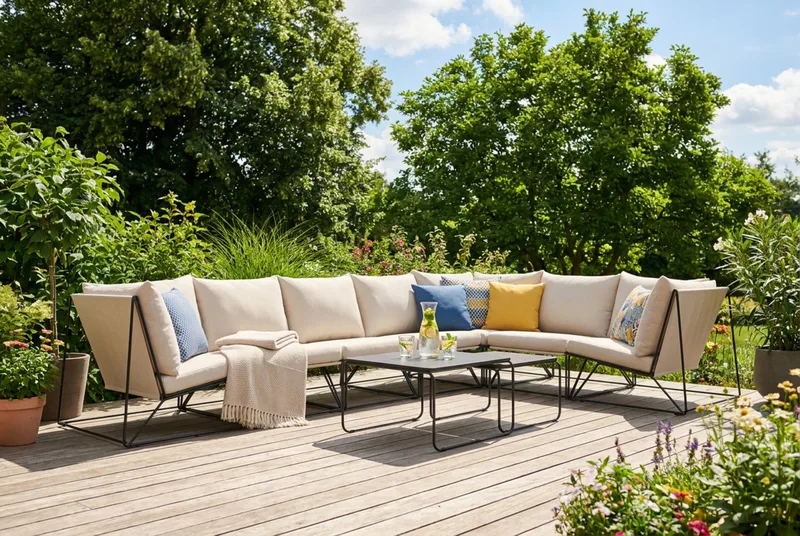 Usteryd utomhus L-soffa 7-sits vändbar - Svart/Beige - Utemöbler - Utesoffor & bänkar - Loungesoffa