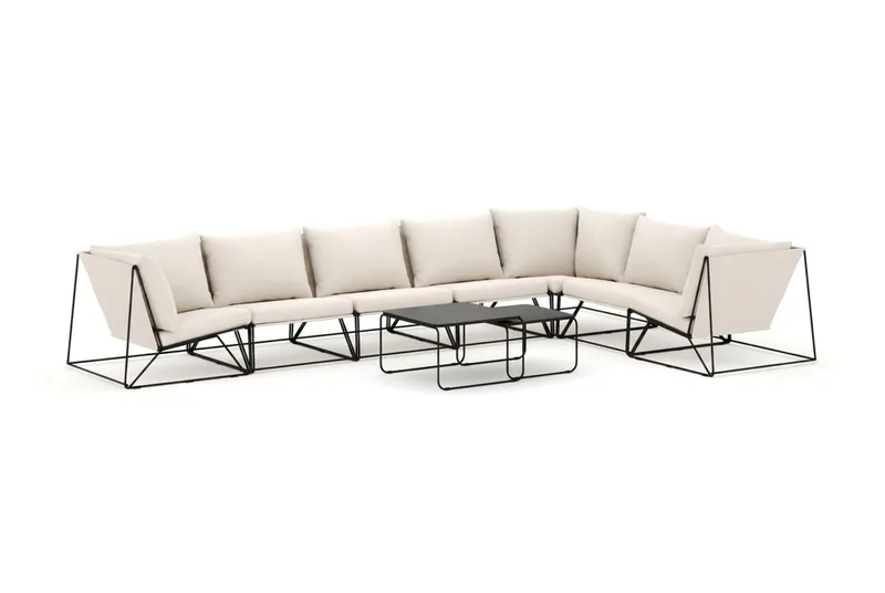 Usteryd utomhus L-soffa 7-sits vändbar - Svart/Beige - Utemöbler - Utesoffor & bänkar - Loungesoffa