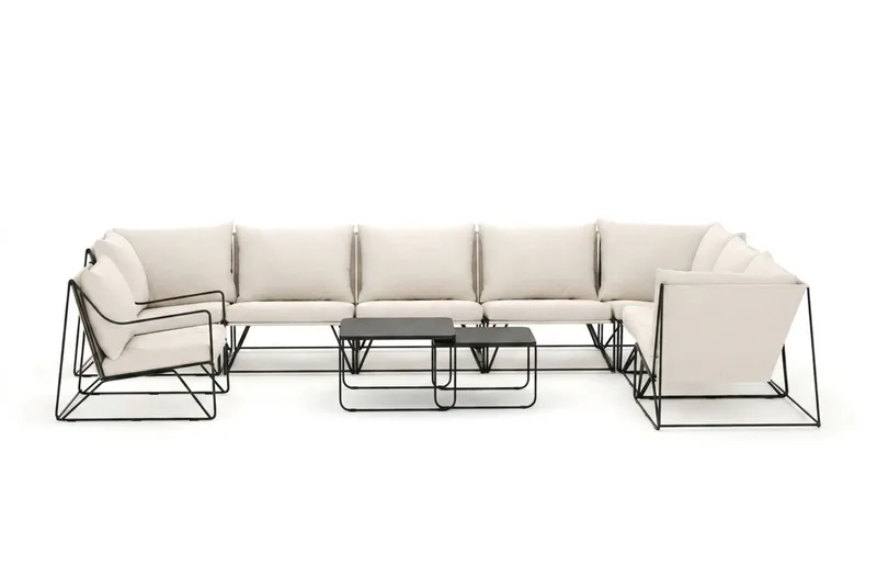 Usteryd utomhus L-soffa 8-sits vändbar med fåtölj - Svart/Beige - Utemöbler - Utegrupp - Loungegrupp