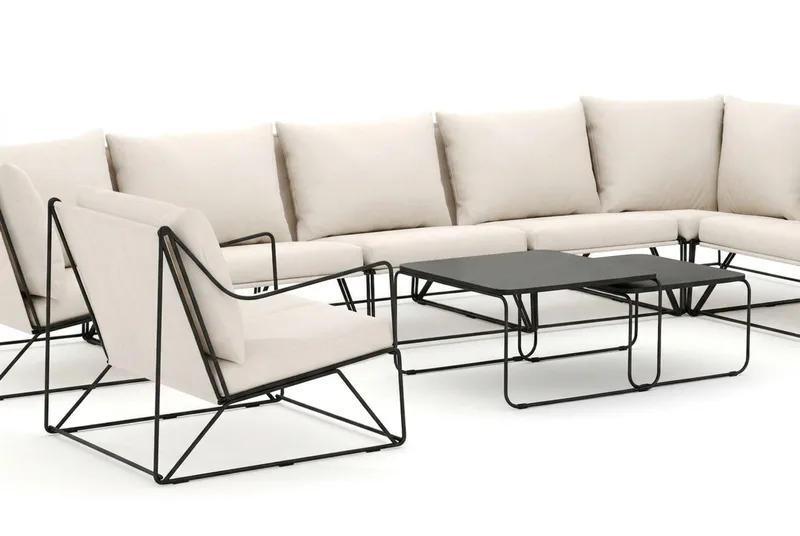 Usteryd utomhus L-soffa 8-sits vändbar med fåtölj - Svart/Beige - Utemöbler - Utegrupp - Loungegrupp