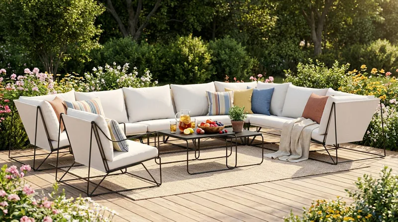 Usteryd utomhus L-soffa 8-sits vändbar med fåtölj - Svart/Beige - Utemöbler - Utegrupp - Loungegrupp