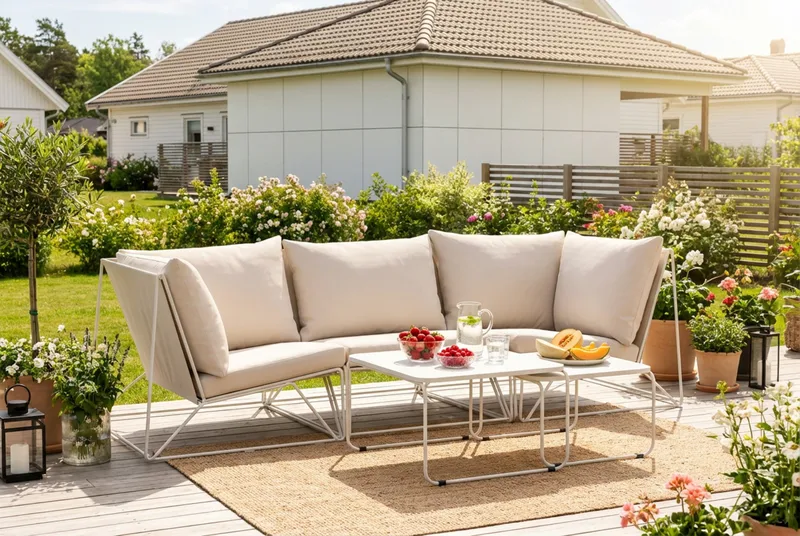 Usteryd utomhus rak 3-sits soffa - Beige/Beige - Utemöbler - Utesoffor & bänkar - Loungesoffa