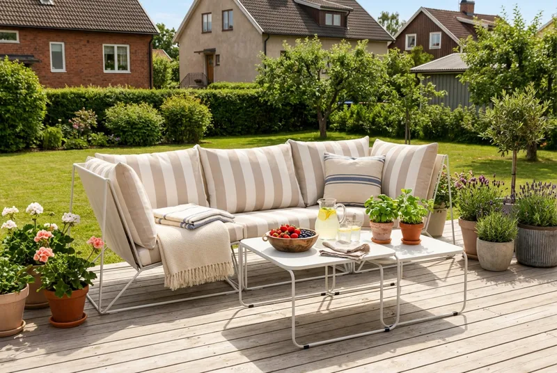 Usteryd utomhus rak 3-sits soffa - Beige/Striped - Utemöbler - Utegrupp - Loungegrupp