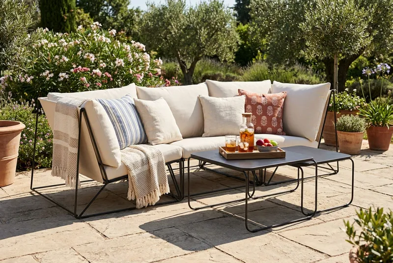 Usteryd utomhus rak 3-sits soffa - Svart/Beige - Utemöbler - Utegrupp - Loungegrupp