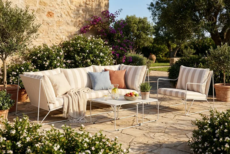 Usteryd utomhus rak 4-sits soffa med fåtölj - Beige/Striped - Utemöbler - Utegrupp - Loungegrupp