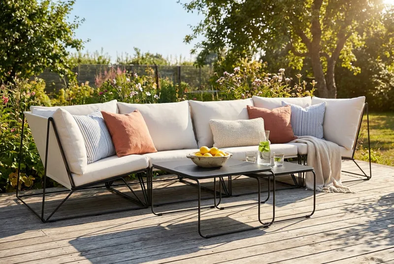 Usteryd utomhus rak 4-sits soffa - Svart/Beige - Utemöbler - Utegrupp - Loungegrupp