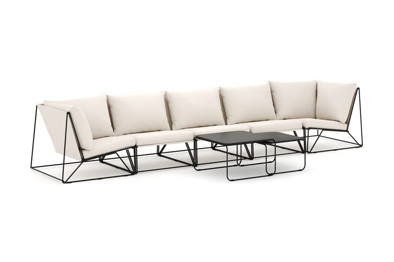 Usteryd utomhus rak 5-sits soffa, Svart/Beige