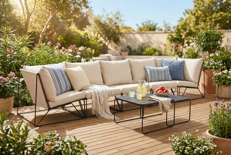 Usteryd utomhus rak 5-sits soffa - Svart/Beige - Utemöbler - Utegrupp - Loungegrupp