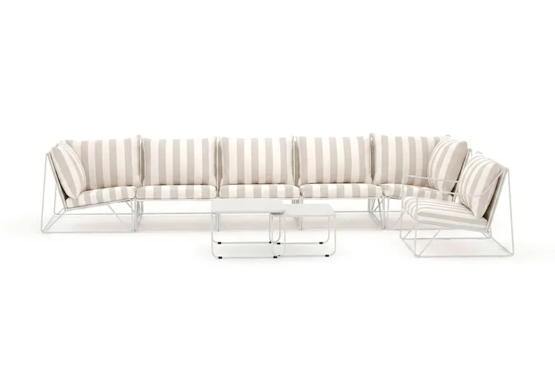 Usteryd utomhus rak 6-sits soffa med fåtölj - Beige/Striped - Utemöbler - Utegrupp - Loungegrupp