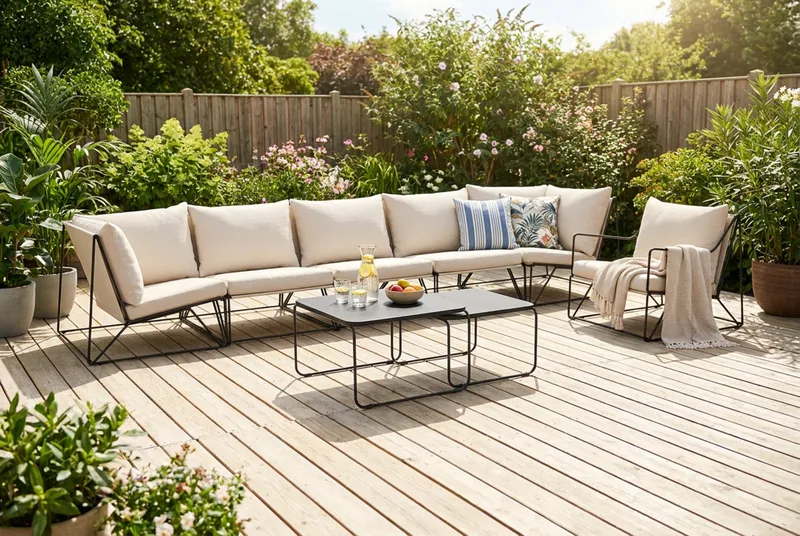 Usteryd utomhus rak 6-sits soffa med fåtölj - Svart/Beige - Utemöbler - Utegrupp - Loungegrupp