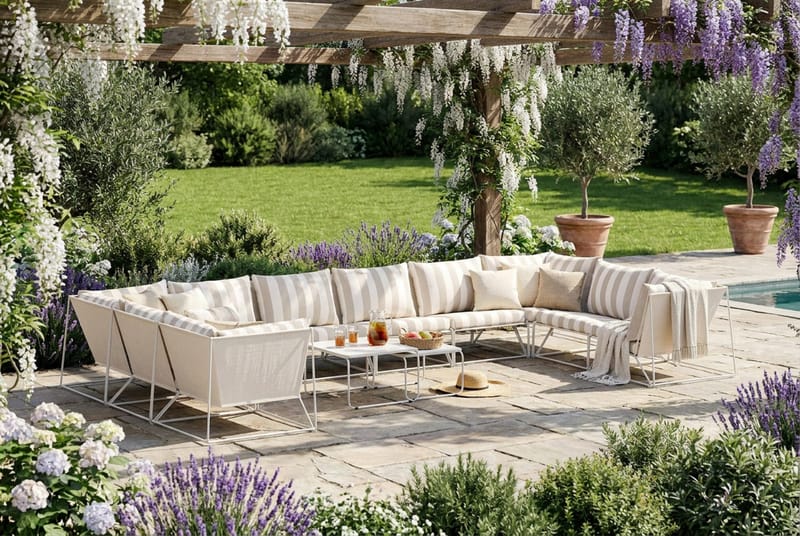 Usteryd utomhus U-soffa 10-sits med stängt avslut - Beige/Striped - Utemöbler - Utegrupp - Loungegrupp