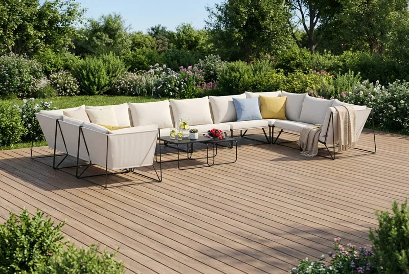 Usteryd utomhus U-soffa 10-sits med stängt avslut - Svart/Beige - Utemöbler - Utegrupp - Loungegrupp
