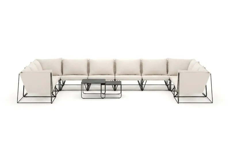 Usteryd utomhus U-soffa 10-sits med stängt avslut - Svart/Beige - Utemöbler - Utegrupp - Loungegrupp