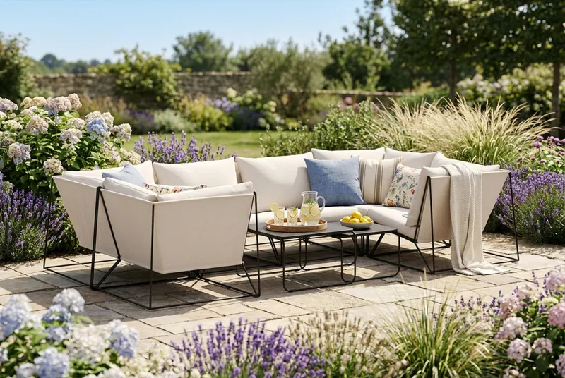 Usteryd utomhus U-soffa 6-sits med stängt avslut - Svart/Beige - Utemöbler - Utegrupp - Loungegrupp