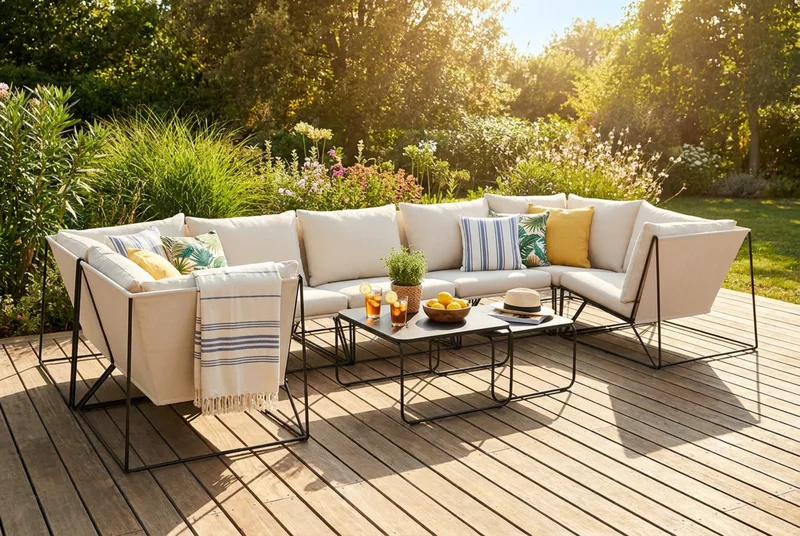 Usteryd utomhus U-soffa 7-sits med stängt avslut - Svart/Beige - Utemöbler - Utegrupp - Loungegrupp
