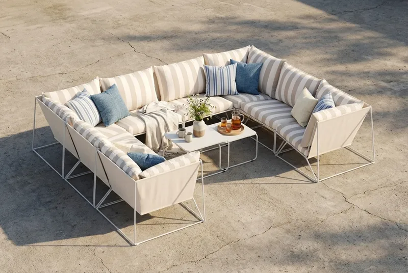 Usteryd utomhus U-soffa 8-sits med stängt avslut - Beige/Striped - Utemöbler - Utegrupp - Loungegrupp