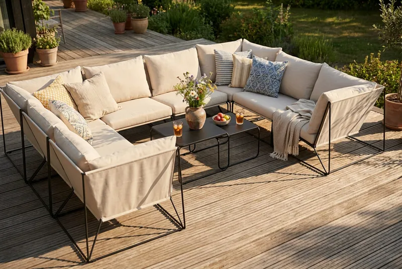 Usteryd utomhus U-soffa 8-sits med stängt avslut - Svart/Beige - Utemöbler - Utegrupp - Loungegrupp