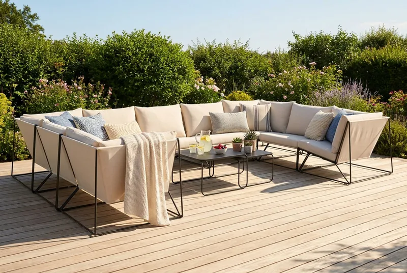 Usteryd utomhus U-soffa 9-sits med stängt avslut - Svart/Beige - Utemöbler - Utegrupp - Loungegrupp