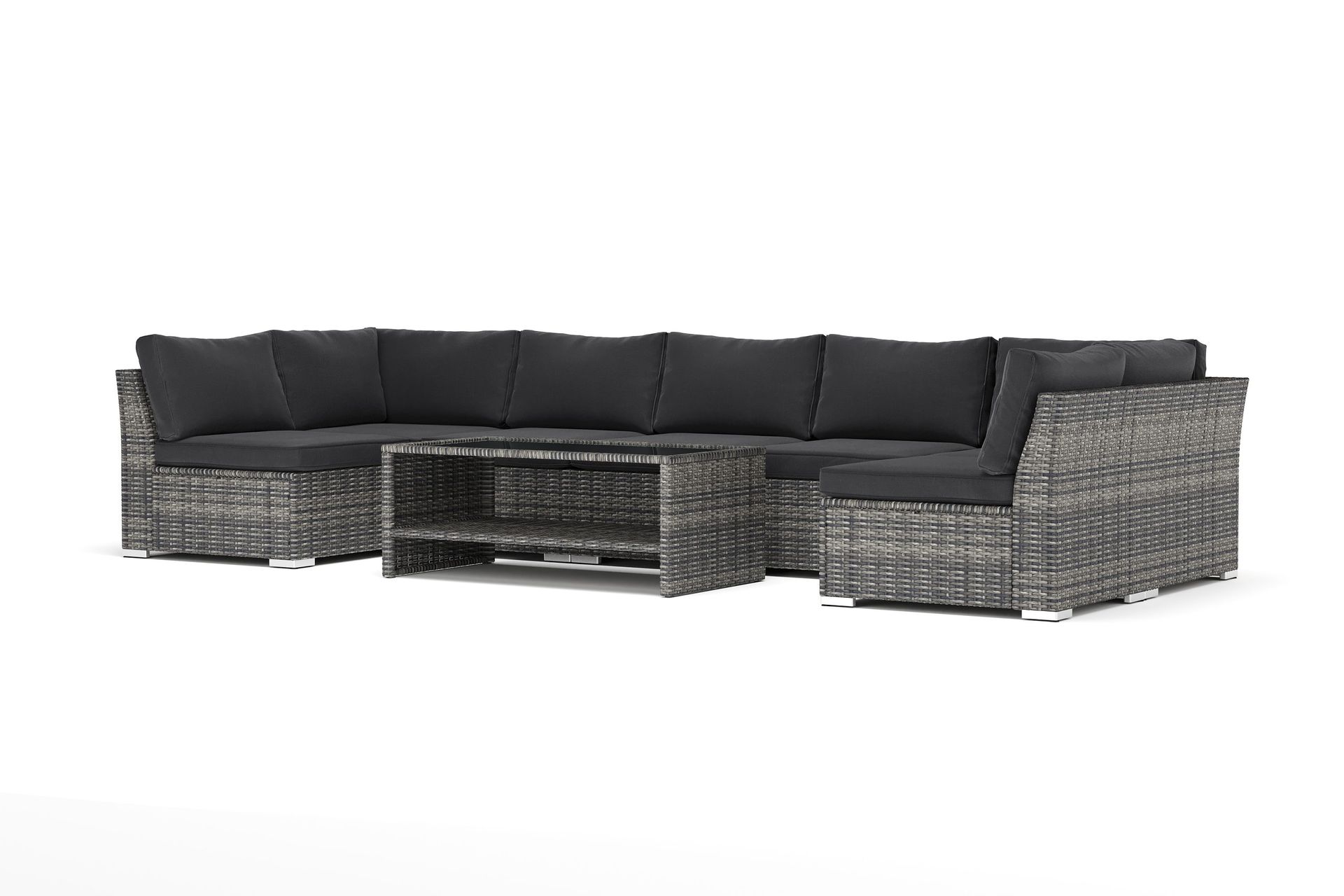wisconsin utomhus u-soffa 7-sits med öppet avslut - grå