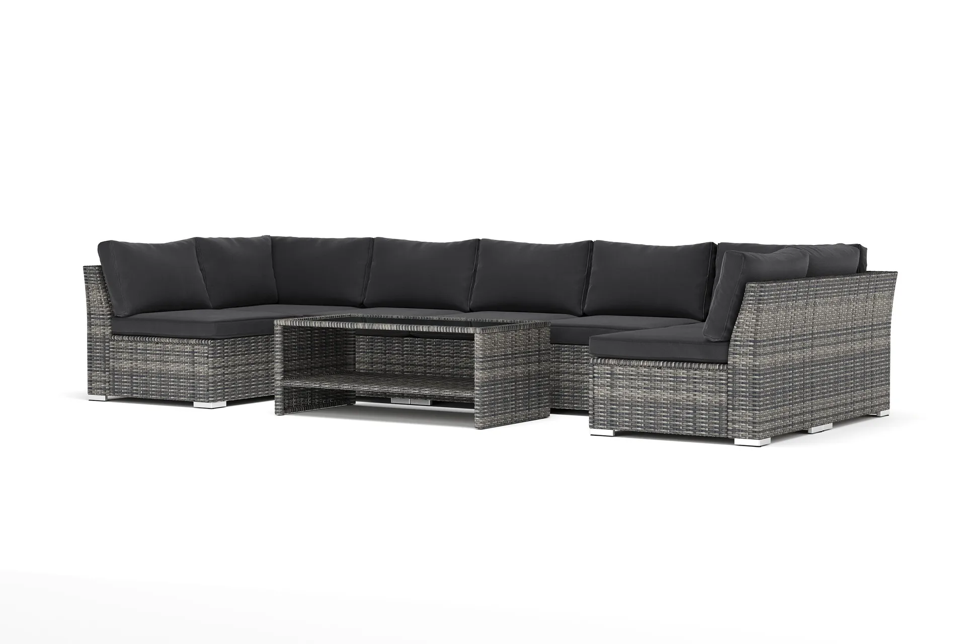 wisconsin utomhus u-soffa 7-sits med öppet avslut - grå
