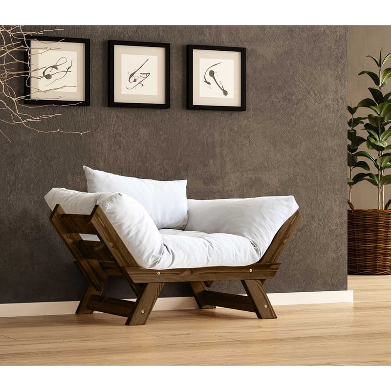 Zylar 2-sits Fällbar Bäddsoffa med Träram 75x140 cm i Linne, Vit