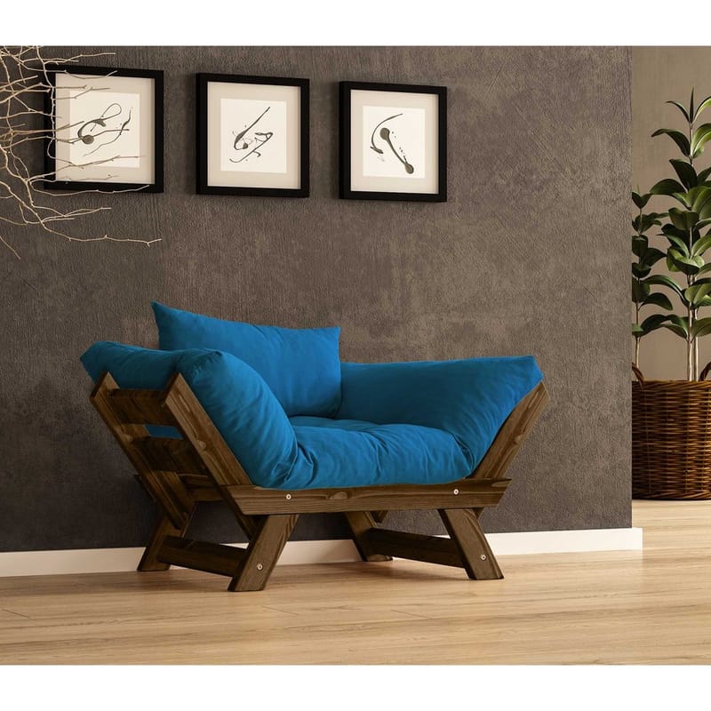 Zylar 2-sits Längsbäddad Bäddsoffa med Träram 75x140 cm i Linne, Blå
