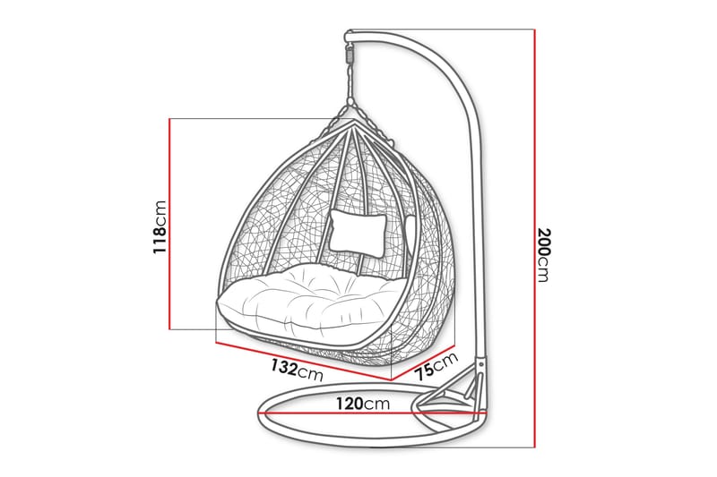 Adham Hängstol Utomhus -  Dubbel Hängfåtölj med stativ till balkong uteplats 132 cm - Grå - Utemöbler - Utestolar & fåtöljer - Hängstol