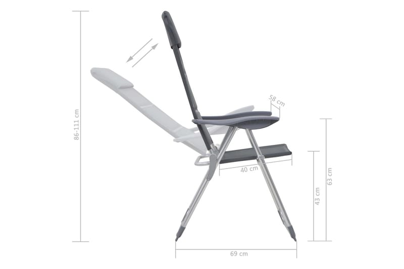 Campingstolar 2 st grå 58x69x111 cm aluminium - Grå - Utemöbler - Utestolar & fåtöljer - Brassestol & campingstol
