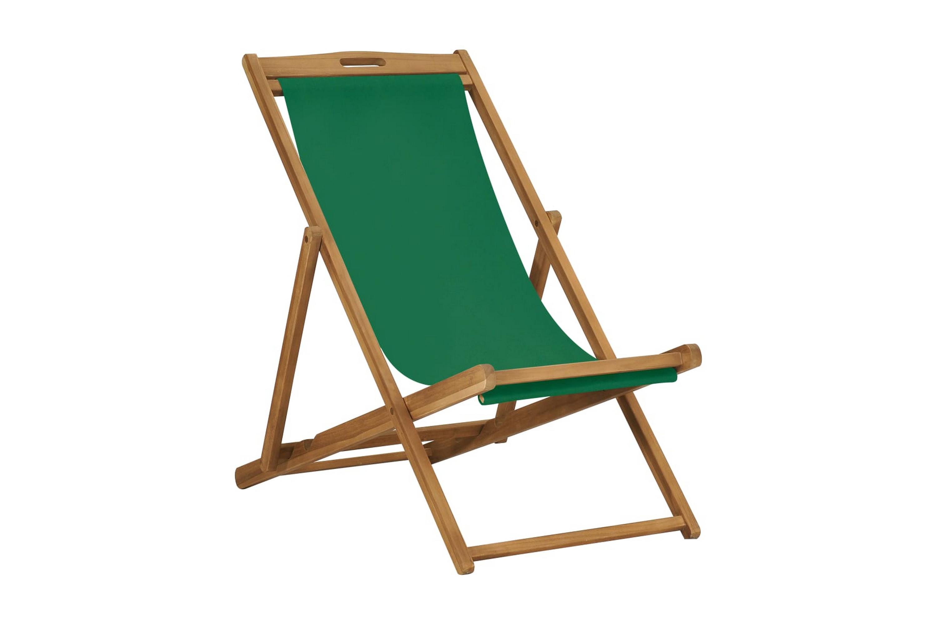 Hopfällbar strandstol massiv teak grön – Grön