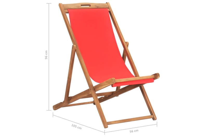 Hopfällbar strandstol massiv teak röd - Röd - Utemöbler - Utestolar & fåtöljer - Brassestol & campingstol