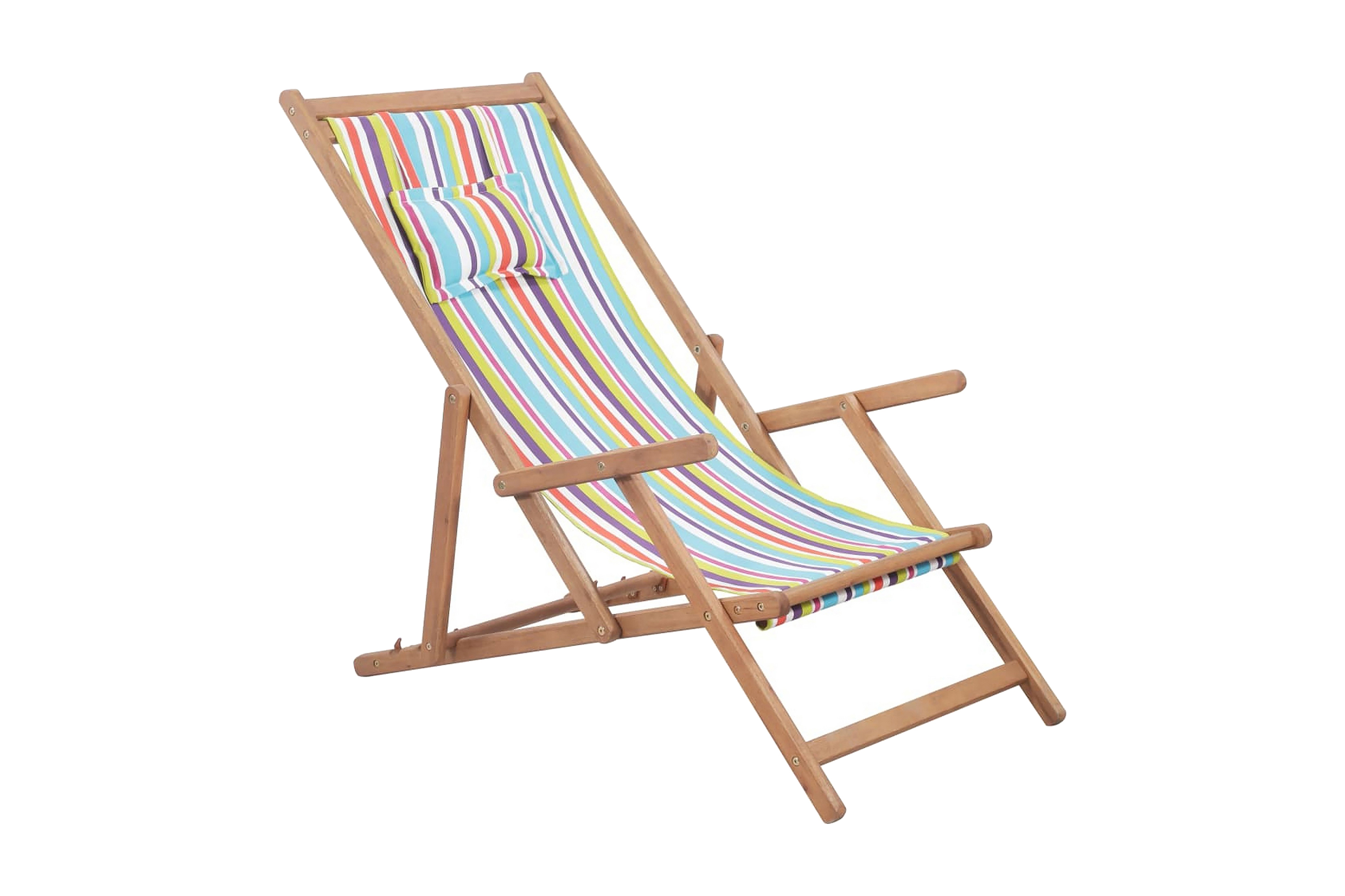 Hopfällbar strandstol tyg och träram flerfärgad – Flerfärgad