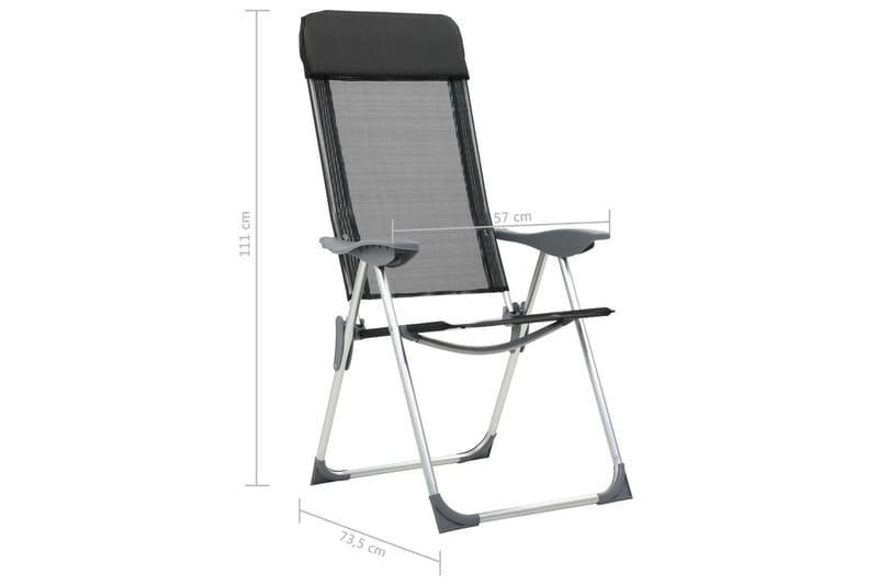 Hopfällbara campingstolar 2 st aluminium svart - Svart - Utemöbler - Utestolar & fåtöljer - Brassestol & campingstol