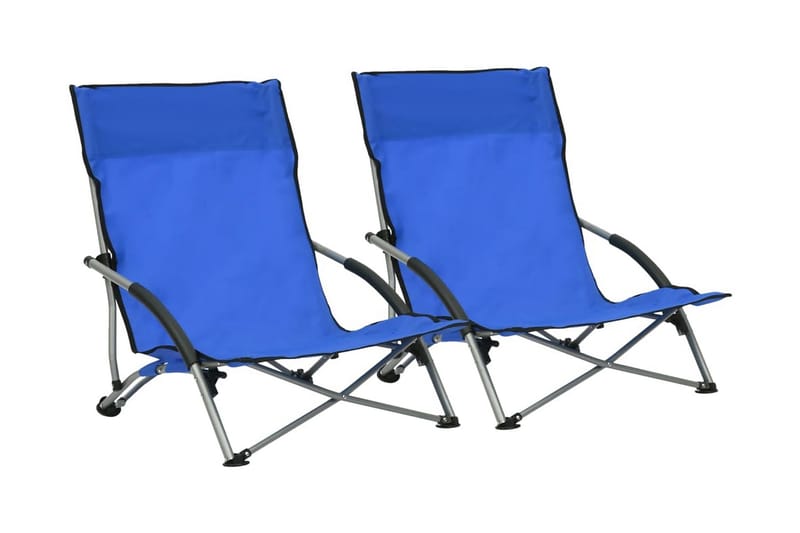 Hopfällbara strandstolar 2 st blå tyg - Blå - Utemöbler - Utestolar & fåtöljer - Brassestol & campingstol