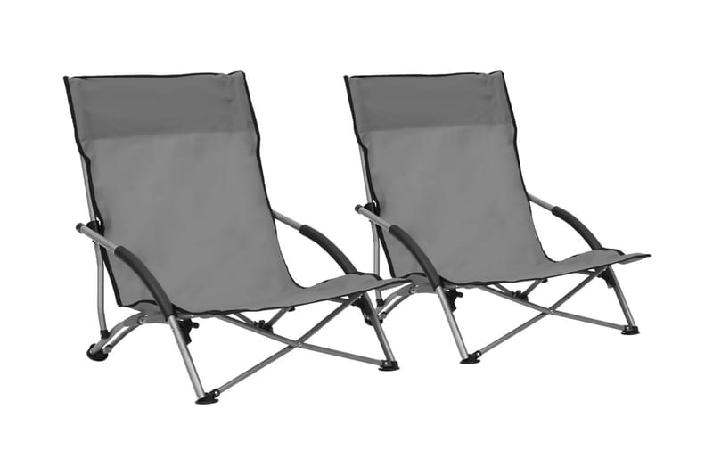 Hopfällbara strandstolar 2 st grå tyg - Grå - Utemöbler - Utestolar & fåtöljer - Brassestol & campingstol