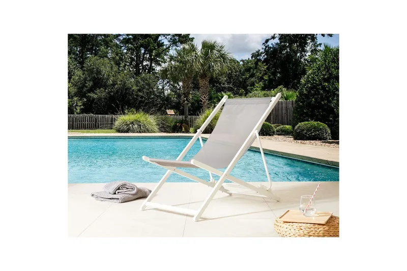 Däckstol hopfällbar Locri II - Grå, vit - Utemöbler - Utestolar & fåtöljer - Solstol