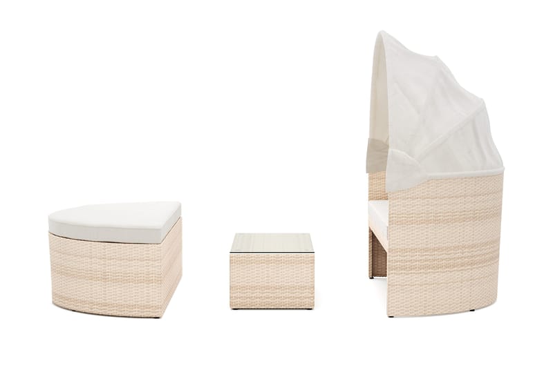 Florens Rund dubbel Solsäng med tak - Soffbord med glasskiva i konstrotting - Beige - Utemöbler - Utestolar & fåtöljer - Solsängar & solvagnar